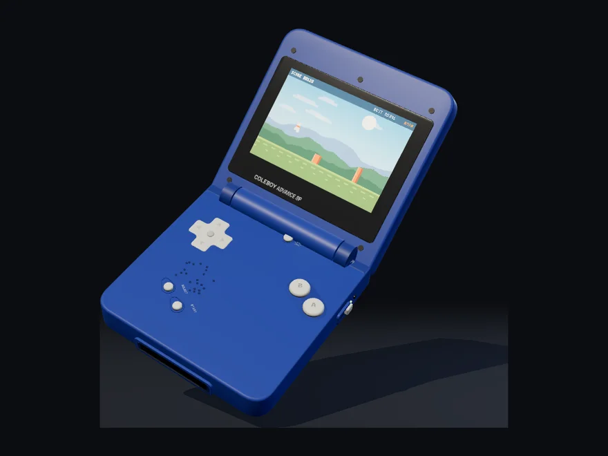 The blue Coleboy Advance SP open on its hinge at a three-quarter angle.